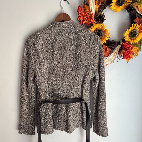 Lafayette 148 Sz 10/12 Belted Leather Blazer Pant Set Tweed Wool Blend - Picture 14 of 16